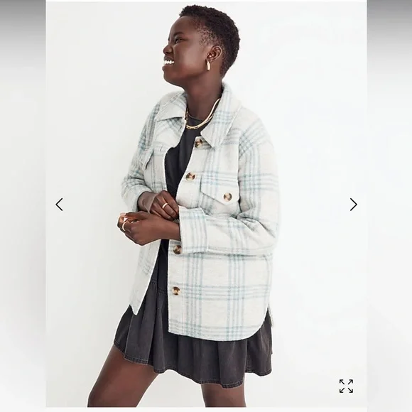 Madewell Boiled Wool Shirt-Jacket Plaid 100% Wool Over Size Shacket Size XS - Picture 1 of 11